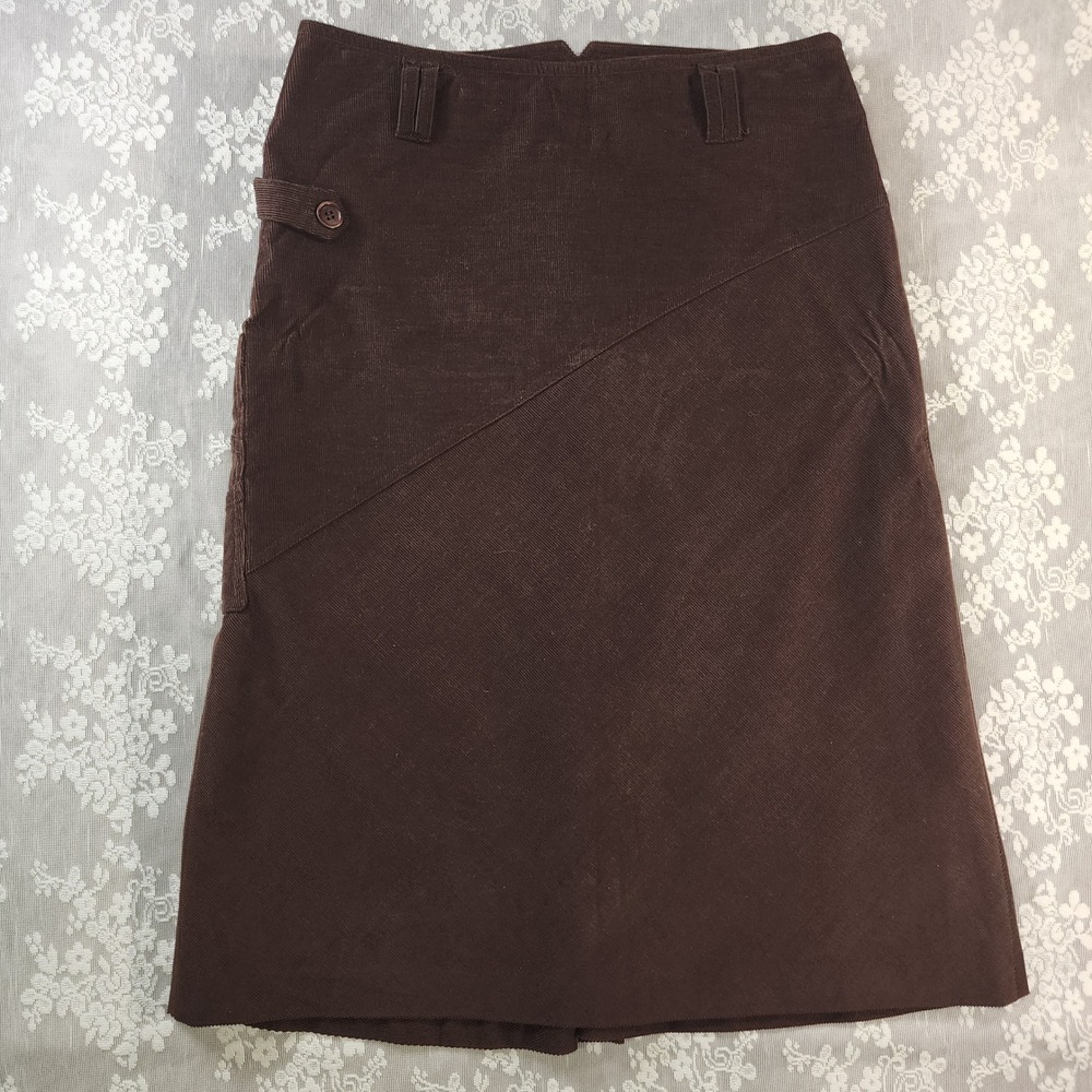 Faconnable Brown Corduroy A-Line Skirt Size 4 Cotton Blend Lined Utility Pocket